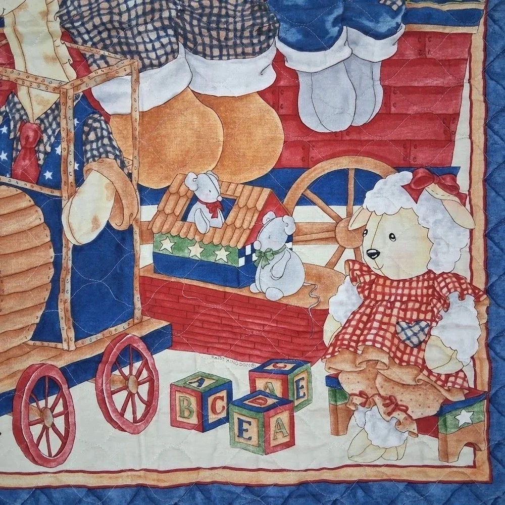 Vtg Handmade Daisy Kingdom Bear Toys Baby Crib Blanket Quilt Unisex Nursery